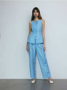 Szerokie spodnie z zakładkami - jasnoniebieski