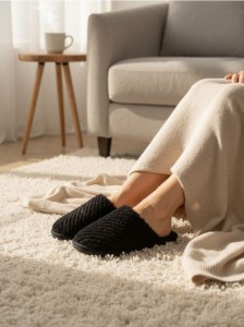 Kapcie ze sztucznym futerkiem - czarny