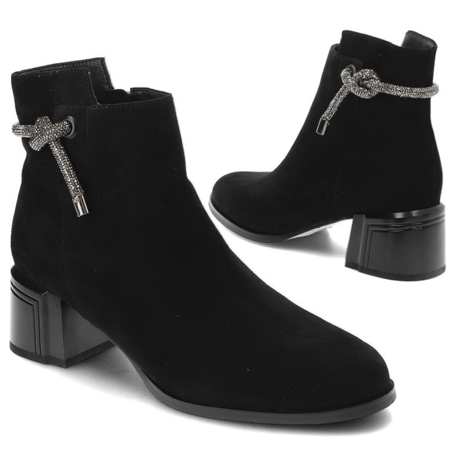 Czarne Botki S.Barski Eleganckie Ocieplane Obuwie Damskie