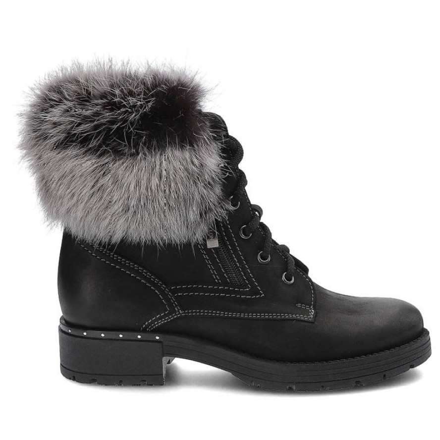 Czarne Botki Damskie Pollonus Ocieplane Obuwie
