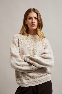 Sweter ozdobiony błyszczącą nitką beżowy