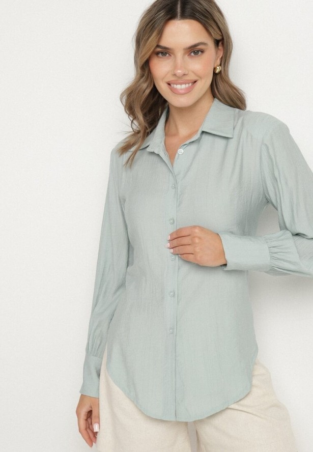 Jasnozielona Koszula z Usztywnionymi Ramionami Ozdobiona Sznurkiem Meroriela