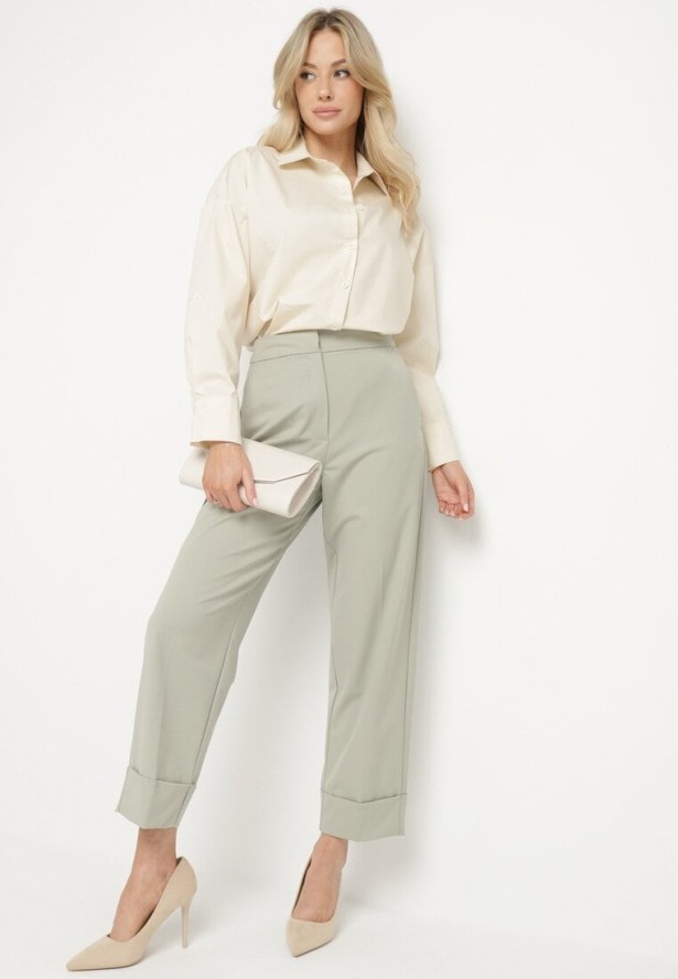 Ciemnobeżowa Bawełniana Koszula z Ażurowym Wzorem i Regulowanymi Rękawami Naloritha