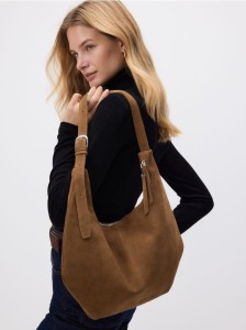 Zamszowa torebka hobo - beżowy