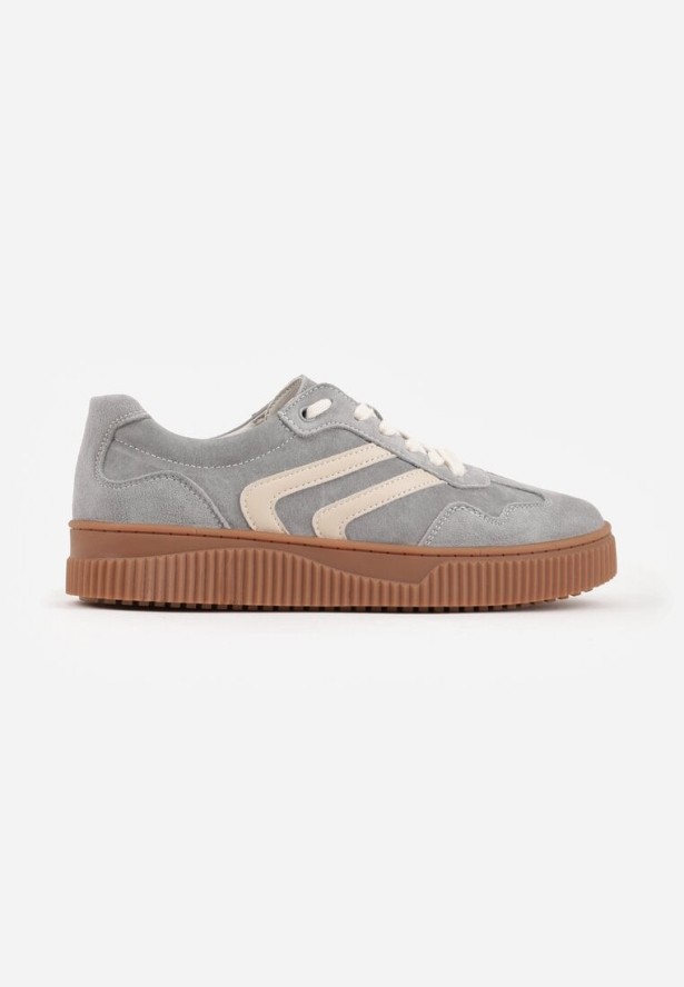 Ciemnoszare Sneakersy Retro Tenisówki z Naturalnego Zamszu ze Skórzaną Wkładką Beralene