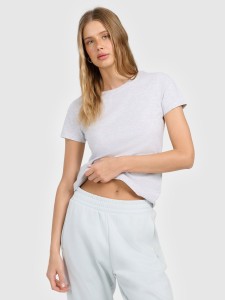 4F T-shirt slim gładki damski - szary L