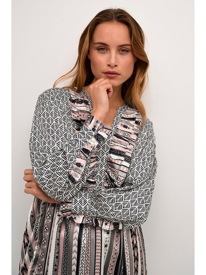 CULTURE Tunika w kolorze jasnoróżowo-czarno-białym rozmiar: L/XL