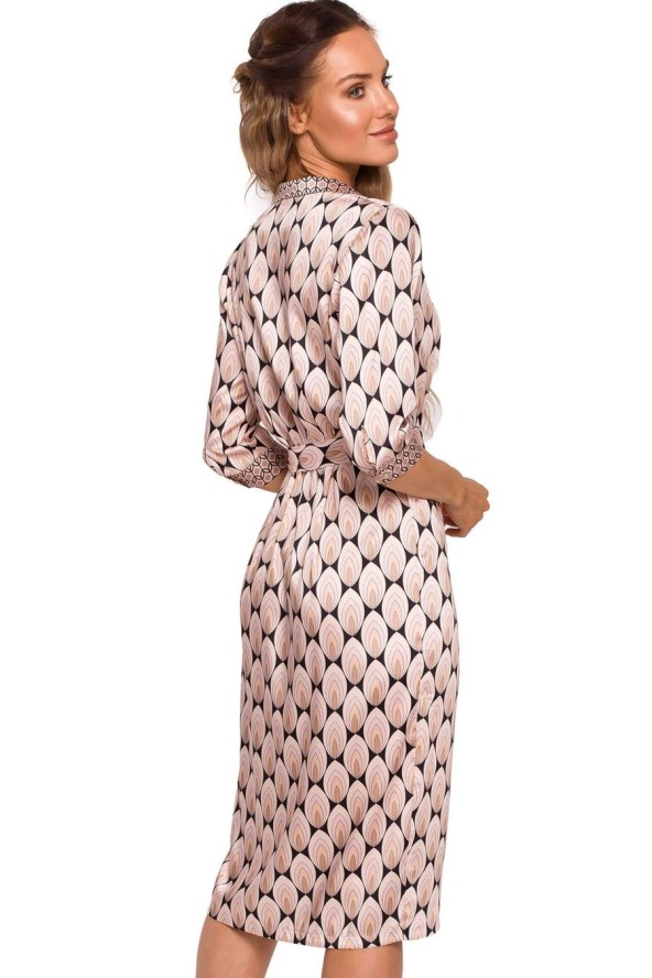 Satynowa sukienka kopertowa z dekoltem V i wiązaniem beżowa