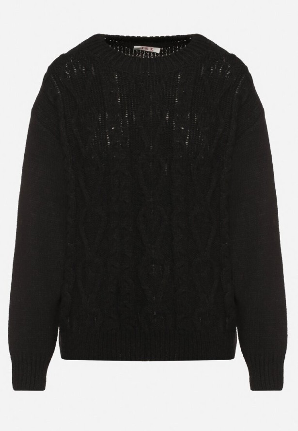 Czarny Sweter z Wełną Ściągaczem i Tłoczeniem Riavonnae