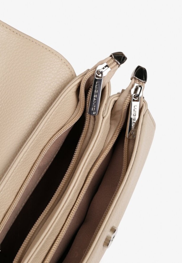 Ciemnobeżowa Mała Torebka Listonoszka z Klapą i Odpinanym Paskiem Sartzedi