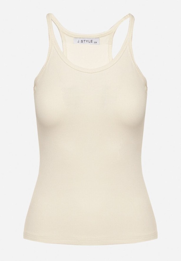 Beżowy Top z Prążkowanego Materiału Turine