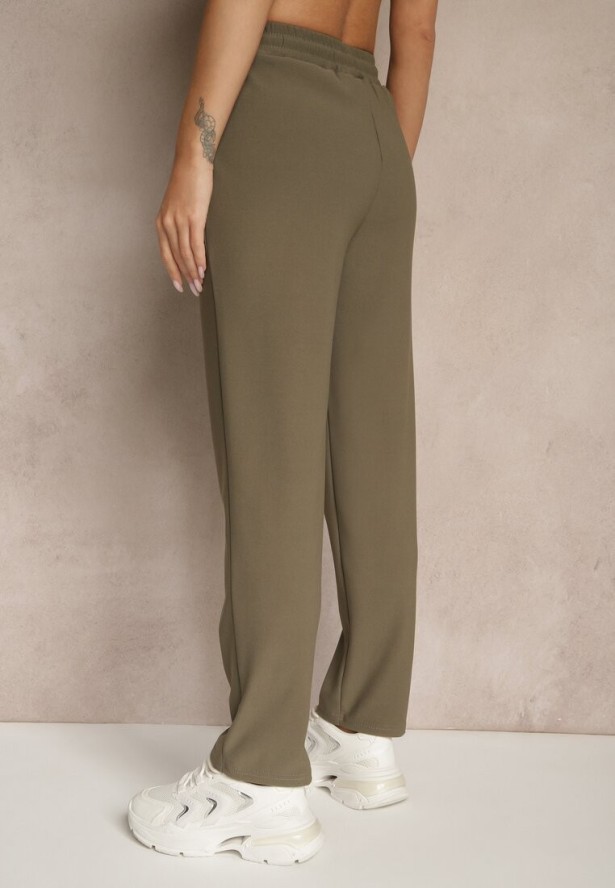 Ciemnozielone Spodnie o Szerokim Kroju z Metalicznymi Ozdobami i Wiązaniem Voressa