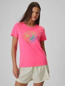 4F T-shirt regular z nadrukiem damski - różowy XXL