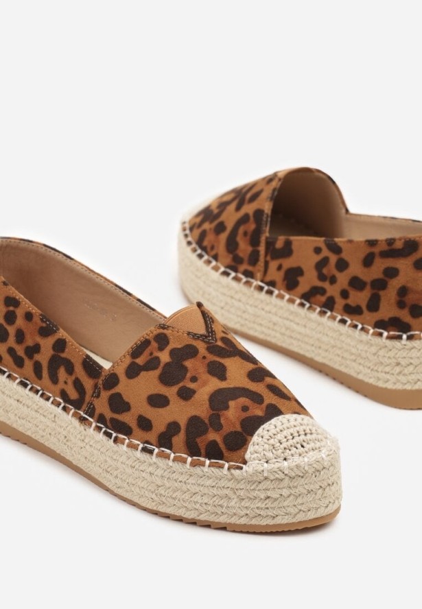Panterkowe Espadryle z Imitacji Zamszu na Platformie z Jutowej Plecionki Mirrona