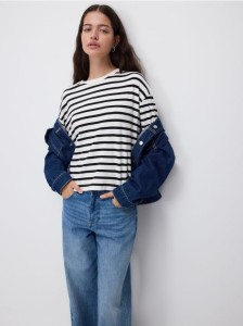 Longsleeve w paski - złamana biel