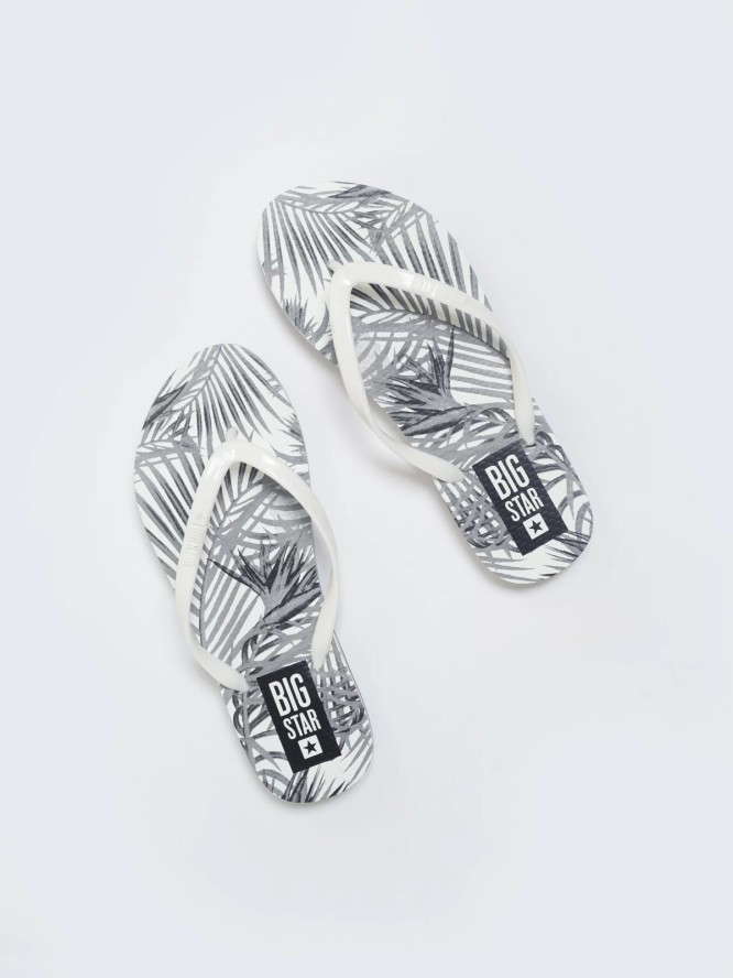 Japonki damskie z motywem roślinnym białe LL274818 101