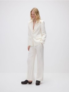 Żakardowe spodnie w kant - złamana biel