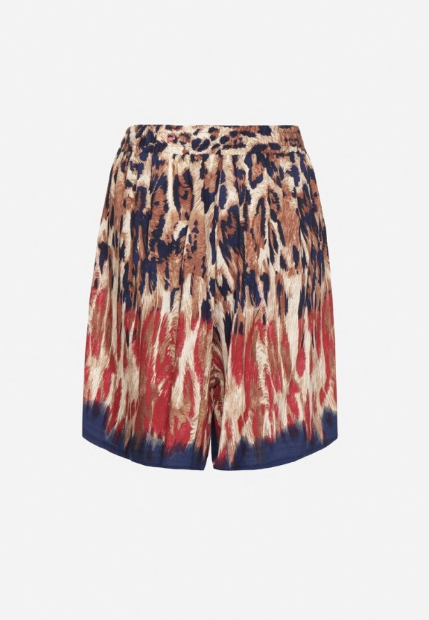 Granatowo-Czerwone Wiskozowe Szorty z Motywem Panterki Divonea