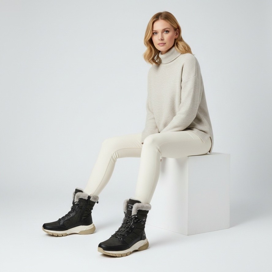 Czarne Śniegowce Mustang Ocieplane Buty Damskie