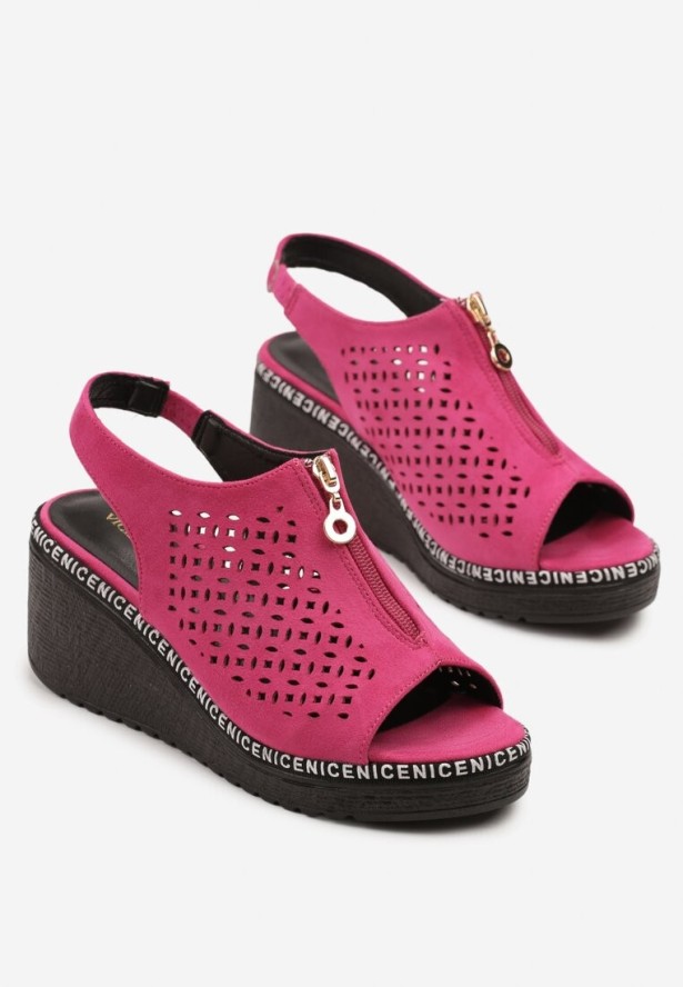 Fuksjowe Sandały Vices na Koturnie z Ażurową Cholewką i Suwakiem Linalunea