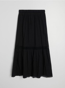 Bawełniana spódnica midi z ażurowymi elementami - czarny