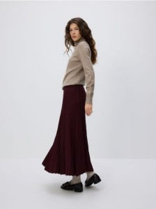 Spódnica z prążkowanej dzianiny - mahoniowy