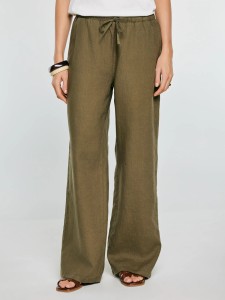 spodnie damskie wide lniane khaki medisa 303