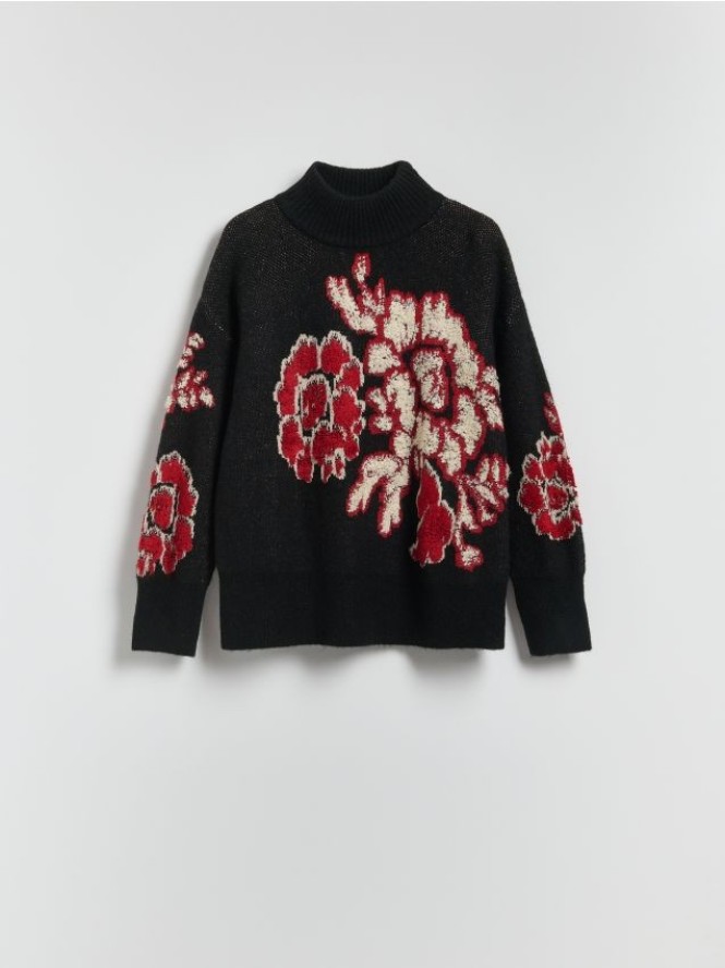 Wzorzysty sweter z wełną - czarny