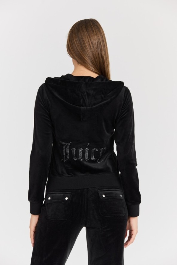 JUICY COUTURE Damska czarna bluza Robertson Jewelled Velour Hoodie, Rozmiar M