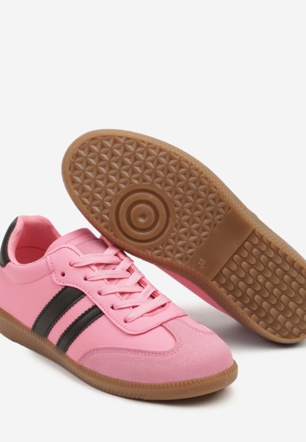 Różowe Sneakersy w Stylu Tenisówek z Przeszyciami Tanilea