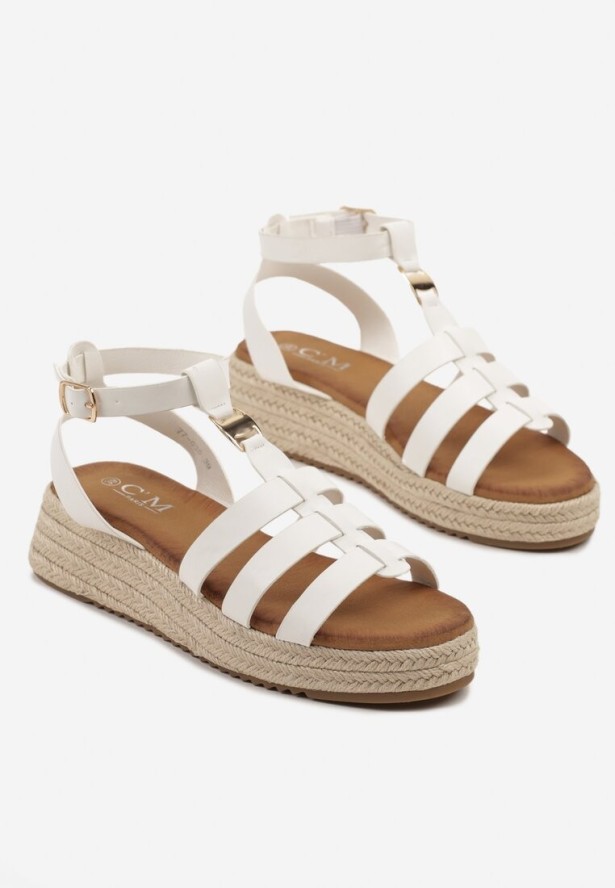 Białe Sandały na Plecionej Podeszwie Ravimi