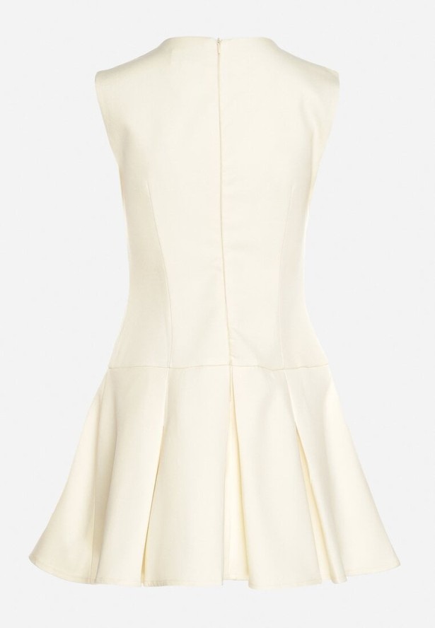 Żółta Rozkloszowana Sukienka z Wycięciem przy Dekolcie Atarinea