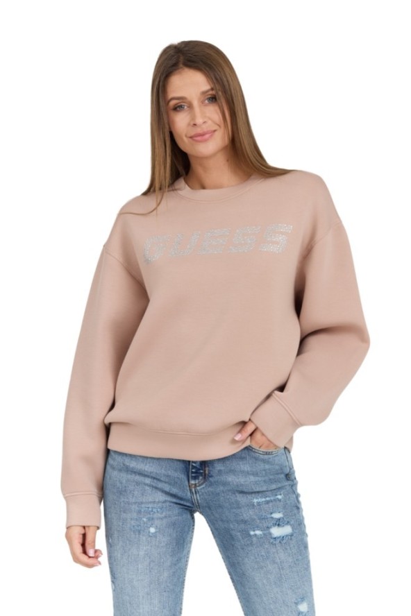 GUESS Beżowa damska bluza z cyrkoniami Cecilia, Rozmiar L