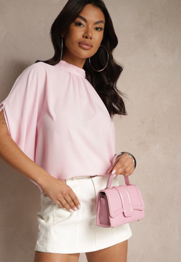 Różowa Bluzka o Kroju Nietoperza z Wiązaniem Rinwenna