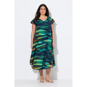 Damskie Sukienka midi krój trapezowy dekolt w szpic rękaw 1/2