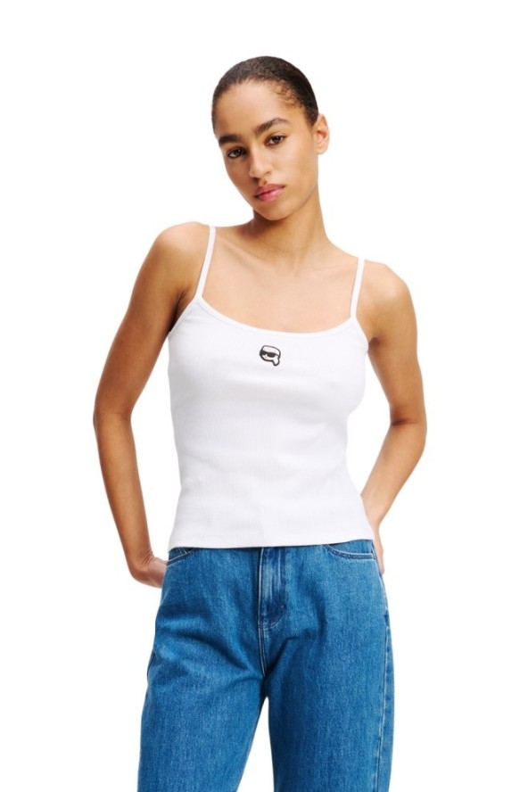 KARL LAGERFELD Biały damski top Ikon Patch Tank Top, Rozmiar L