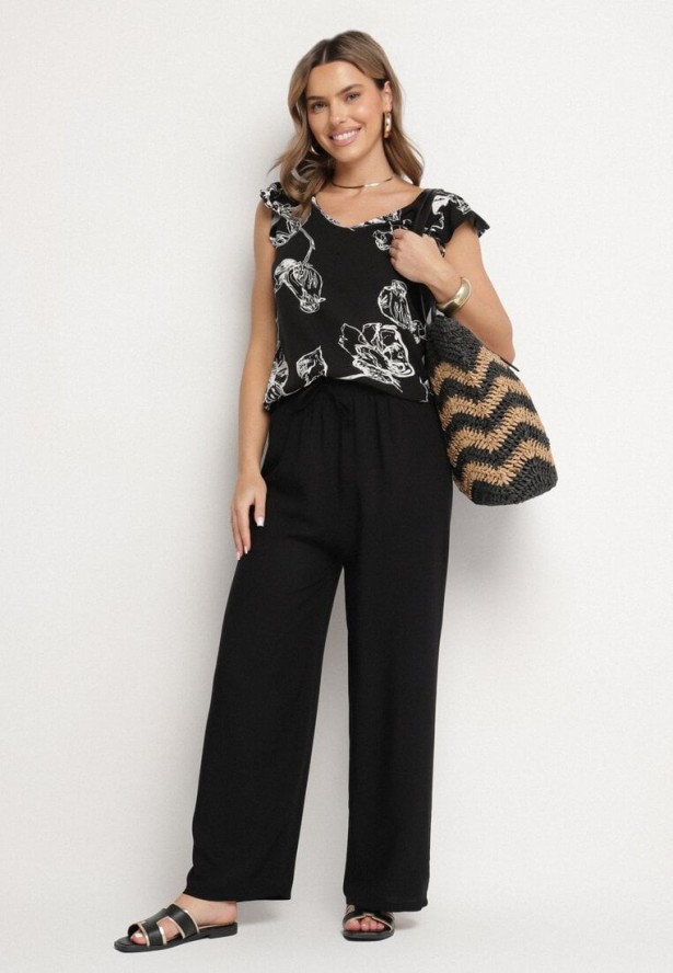 Czarna Bluzka z Kwiatowym Wzorem Maivan