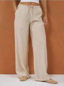 Spodnie z wiskozą wiązane w talii - beżowy