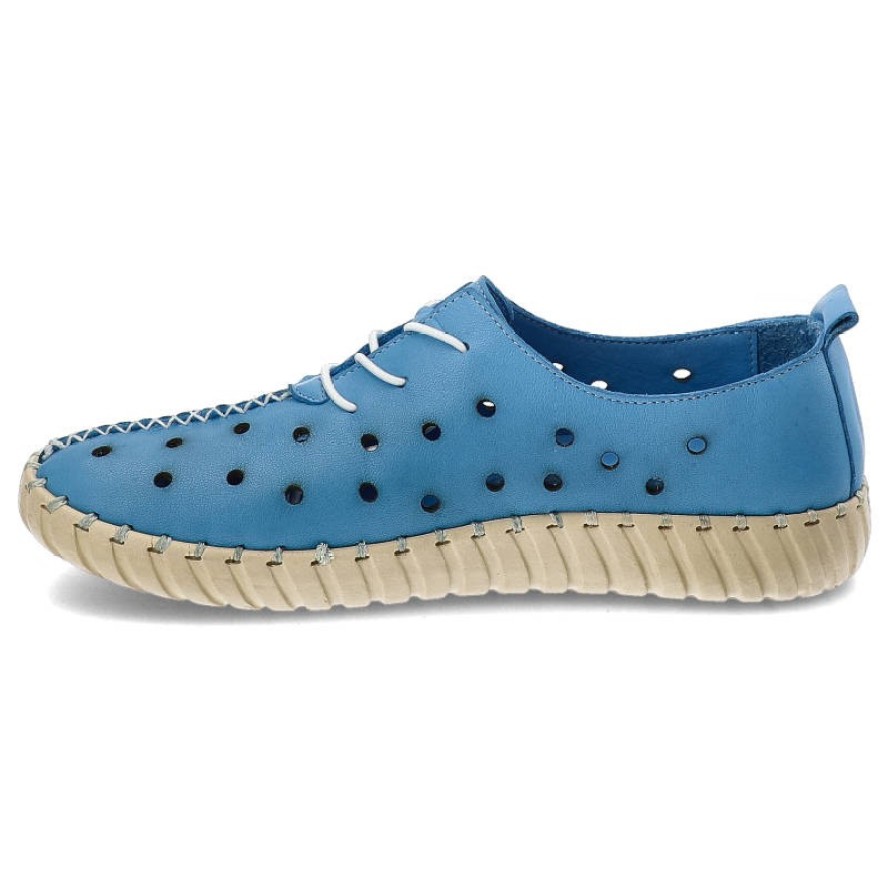 Niebieskie Półbuty Artiker Damskie Skórzane Modne Buty