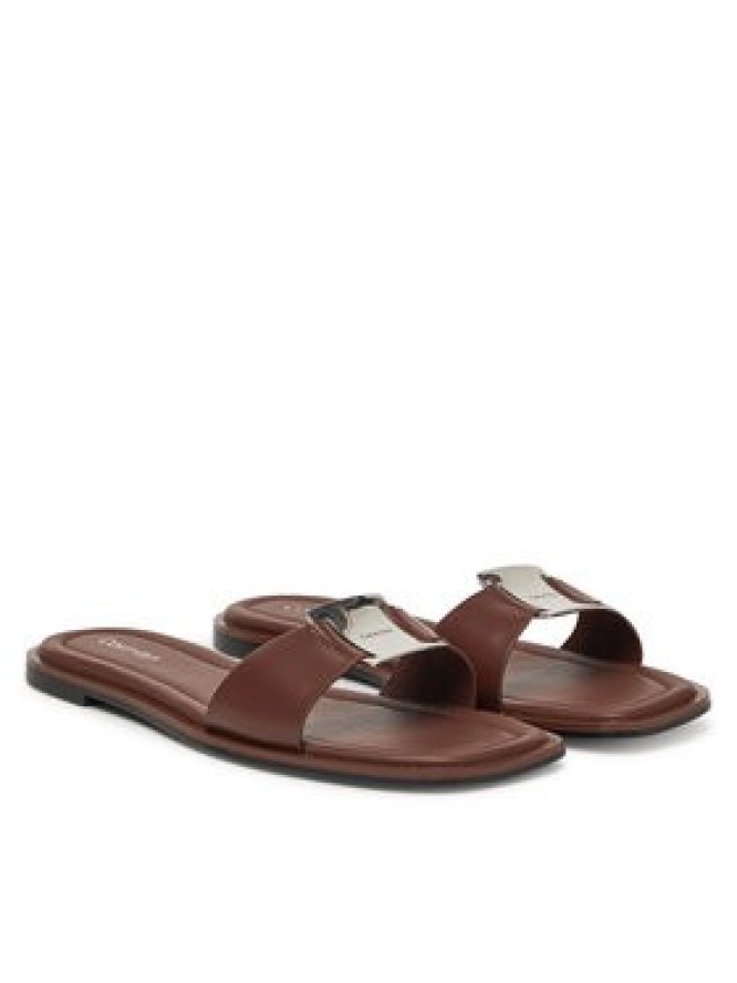 Calvin Klein Klapki Flat Slide W/Ck Hw Big - Lth HW0HW02482 Brązowy