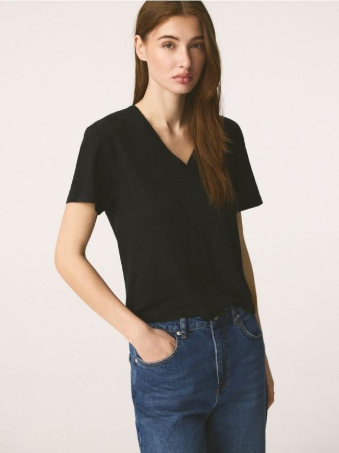 Lniany t-shirt - czarny