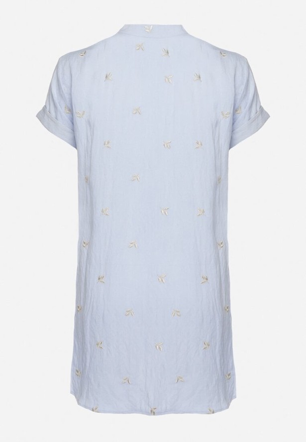 Jasnoniebieska Bawełniana Tunika z Ozdobnymi Guzikami i Naszywkami Sovozi