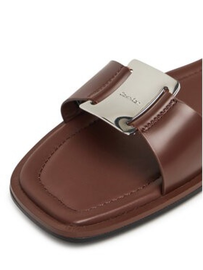 Calvin Klein Klapki Flat Slide W/Ck Hw Big - Lth HW0HW02482 Brązowy