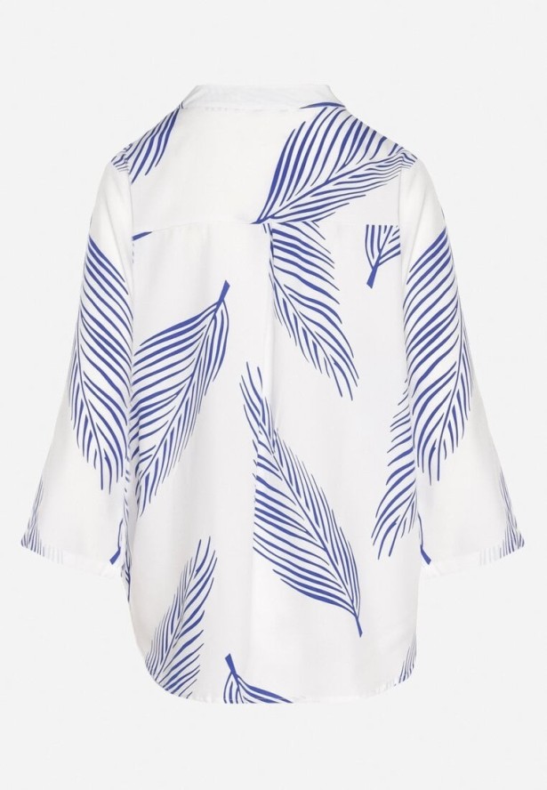 Biało-Niebieska Koszula z Bawełną we Wzór Liści Lumavaie