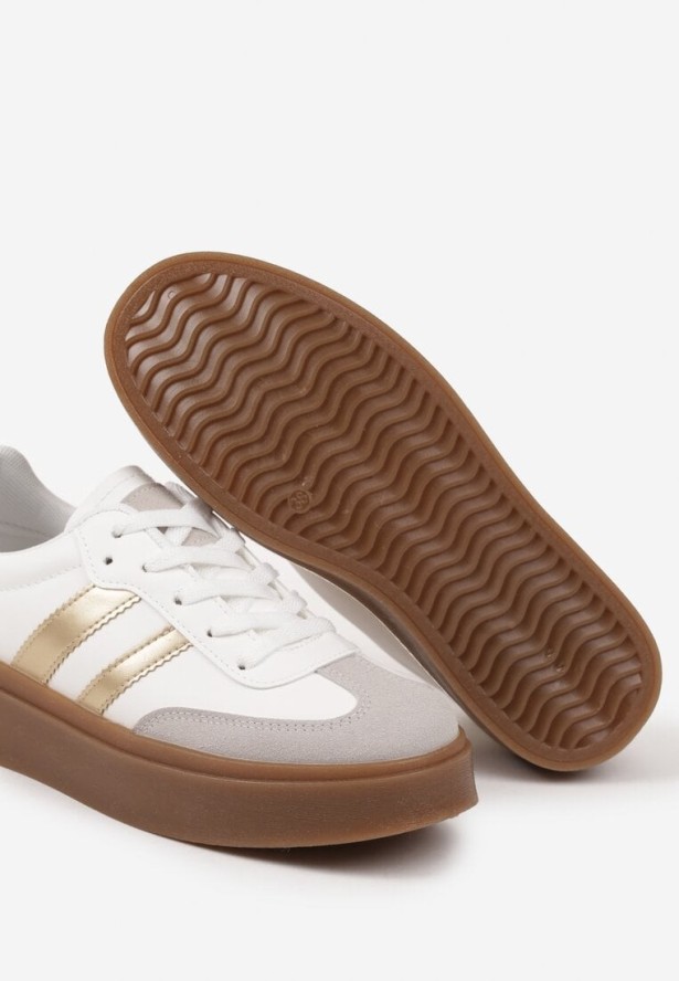 Biało-Złote Sneakersy w Stylu Kultowych Tenisówek na Grubej Podeszwie Carilne