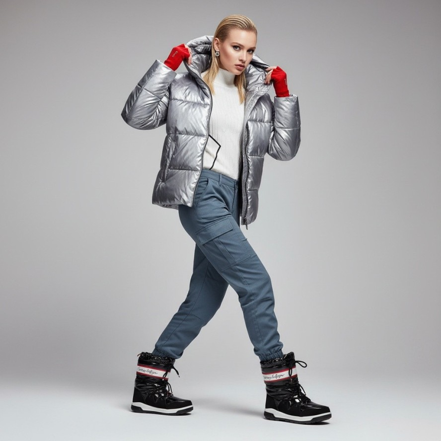 Czarne Śniegowce Tommy Hilfiger Damskie Buty