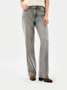 Jeansy wide leg high waist z efektem sprania - szary