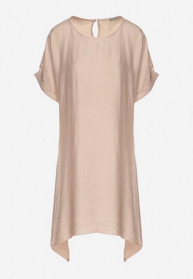 Beżowa Pudełkowa Sukienka z Asymetrycznym Dołem Iffusa