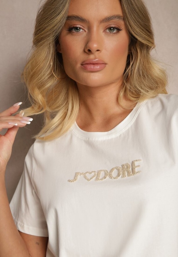 Biały T-shirt z Bawełny z Napisem Nalothra