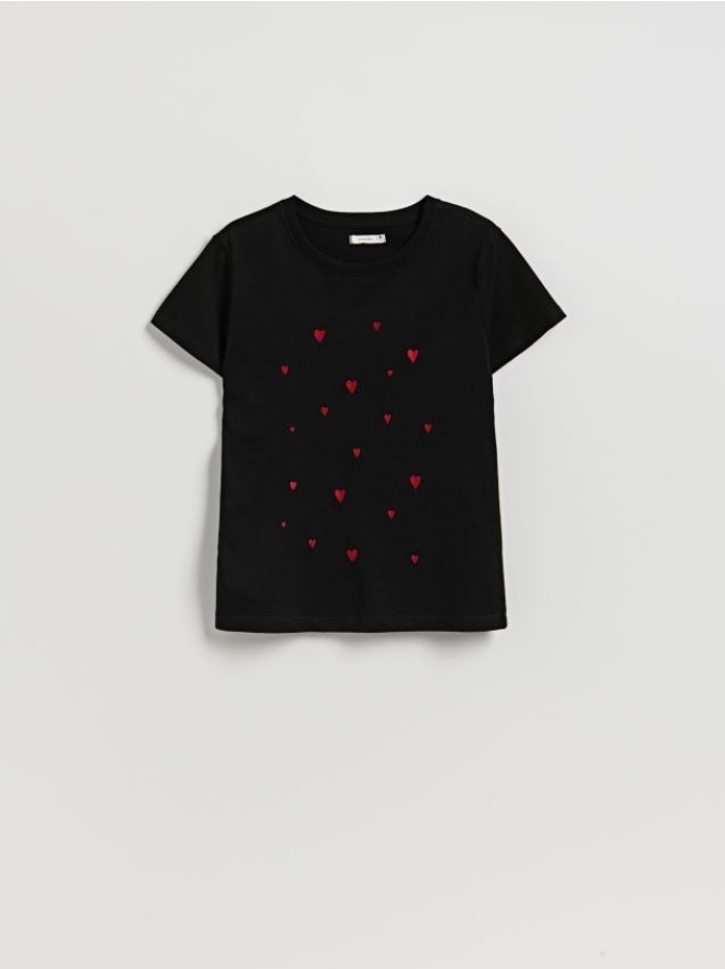 T-shirt z drobnym haftem - czarny